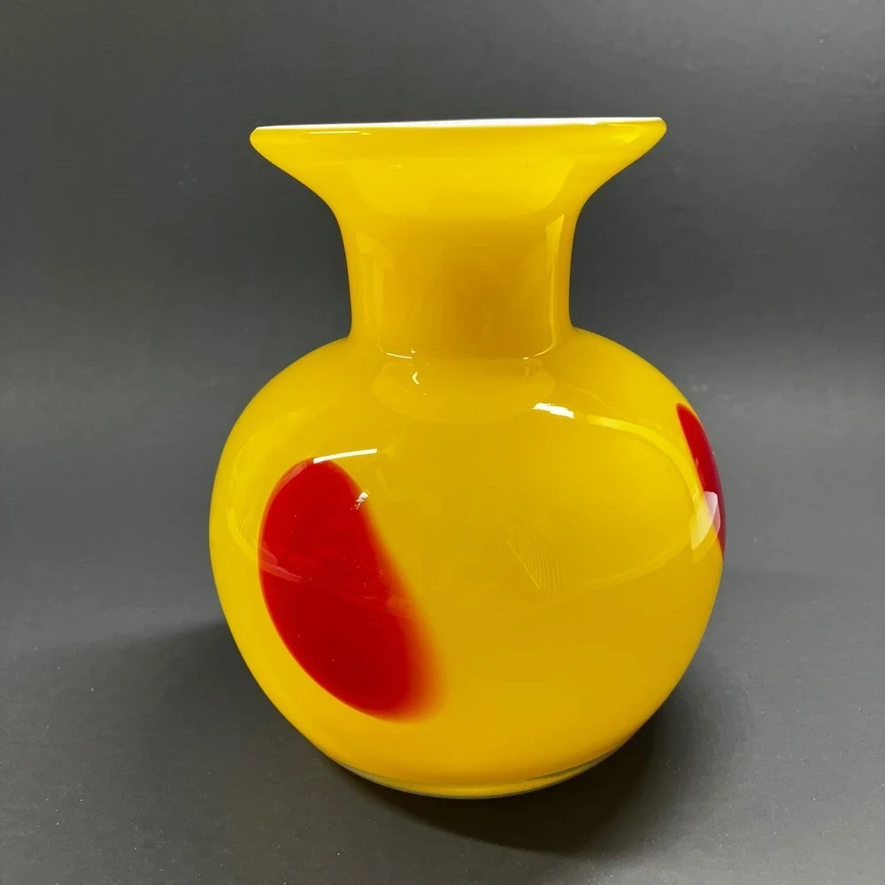 Modern Murano Style Sommerso Art Glass Vase - Yellow & Red Cased Glass 6